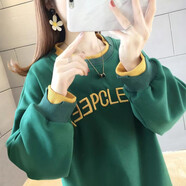 尚濤衛衣女秋冬季加絨加厚女裝新款中長(cháng)款韓版上衣百搭打底衫潮 綠色 XXL 建議125-140斤