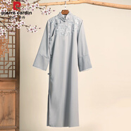 皮爾卡丹（pierre cardin）相聲大褂民國風(fēng)中式長衫長袍立領(lǐng)斜襟馬褂復(fù)古唐裝五四青年演出服 灰色 刺繡暗紋 灰色   刺繡暗紋 175cm 卡丹皇面料