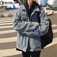 愛(ài)洛斯汀堡牛仔外套男春秋復古寬松bf休閑帥氣上衣港風(fēng)ins潮牌工裝夾克男裝 J17藍色 S