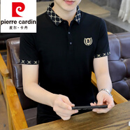 皮爾卡丹（pierre cardin）冰絲棉短袖t恤男士新款夏季休閑潮流半袖百搭P.olo衫夏裝上衣針織 黑色 L 105-120斤