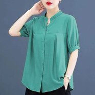 戀人世家雪紡短袖襯衫女2025夏季新款漂亮時尚寬松雪紡衫女百搭小衫上衣女 綠色 2XL 建議125-140斤
