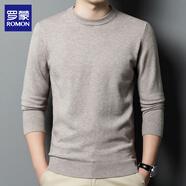 羅蒙高檔圓領(lǐng)毛衣男士裝秋冬季薄款非羊寬松毛衫針織打底衫線(xiàn)保暖衣服 淺米色 圓領(lǐng) 3XL