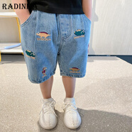 Radinka2025夏新款男童牛仔褲韓版短褲刺繡恐龍中小童寶寶五分馬褲子XKT 刺繡小恐龍中褲淺藍(lán)色 90