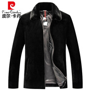 皮爾卡丹（pierre cardin）新款進(jìn)口貂皮外套男卡貂絨貂毛水貂整貂皮草大衣休閑真皮皮衣針織 黑色 翻領(lǐng) 御寒保暖 3XL 165-190斤