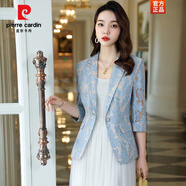 皮爾卡丹（pierre cardin）時尚顯瘦薄款小西裝外套女感2025夏季新款休閑小個子短款西服 2360-藍色蕾絲西裝  4XL