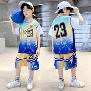 邁兜熊男童籃球服套裝夏季兒童節(jié)禮物男孩衣服無袖運(yùn)動(dòng)兩件套球衣速干潮 藍(lán)色(中國(guó)球服短袖款) 160