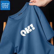 真維斯（JEANSWEST）短袖t恤男女同款夏季青少年學(xué)生ins風(fēng)簡(jiǎn)約純棉半袖T恤衫寬松上衣 牛仔藍(好的白) L 體重【100-115斤左右】