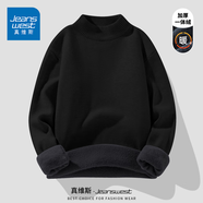 真維斯（Jeanswest）男士半高領(lǐng)保暖長(zhǎng)袖針織衫秋冬季休閑細(xì)膩毛衣打底衫舒適套頭上衣 【半高領(lǐng)加厚一體絨】黑#ZS純色 XL