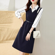 蕭遇（XIAOYU）新款連衣裙子女裝2023年春季秋天女士長(cháng)袖氣質(zhì)休閑時(shí)尚衣服 黑色 L（建議105-115斤）