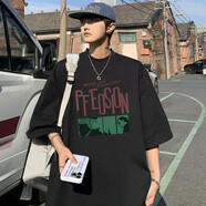TYHKT恤男短袖韓版潮流上衣服潮牌寬松原宿港風(fēng)t恤百搭大碼五分袖 黑色8888款 XL（適合140-150斤）