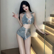 情趣內衣女極污誘惑性感睡衣激情超短衣夜店免脫牛仔短褲酒吧戰袍制服套裝夫妻房事挑逗床上衣服 牛仔綁帶短褲 M(80-120斤)
