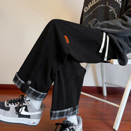 主意范胖子大碼230斤休閑褲子男直筒春秋冬季寬松大碼束腳闊腿褲衛褲男 A094-K8711黑色（偏小建議拍大一碼） 4XL (190) 180-200斤