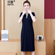 可茵polo連衣裙女裝2024年夏季新款寬松顯瘦休閑運(yùn)動(dòng)中長(zhǎng)款T恤裙子女 藏藍(lán)色 XL