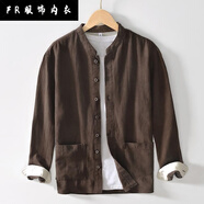 FR.YH.ZH麻尚苧麻襯衫男長(zhǎng)袖秋季新款國(guó)風(fēng)棉麻襯衣休閑文藝寬松亞麻薄外套 咖啡色長(zhǎng)袖 3XL165-185斤