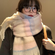 蘇木佰新款馬海毛圍巾女冬季高級感漸變拼色加厚保暖韓版ins披肩禮物 WJ-1217粉色 210*45cm-禮袋或者賀卡需聯(lián)客服