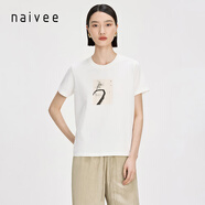 納薇（naivee）商場(chǎng)同款夏新款白色印花圓領(lǐng)合身短袖T恤女休閑上衣 白色 白色 M 160/84A