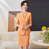 芭妃婭（BAFEIYA）橙色西裝外套女職業(yè)裝套裝工作服主持人正裝小個(gè)子穿搭通勤小西服 橙色西裝外套+半身裙 M