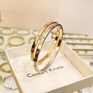 CENTURY& KINDLE輕奢高級(jí)感滿天星情侶手鐲刻字男女簡約帶鉆鈦鋼玫瑰金色開口手鐲 窄版情侶手鐲【白色+玫色】