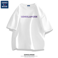 GENIOLAMODE【敖瑞鵬代言】字母短袖t恤男夏季純棉大碼男女潮流寬松情侶半袖 白色(g拉莫德) XL (180)