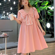 景怡依寬松連衣裙2026新款夏天加大碼青少年裙子初中學(xué)生大童胖妞胖女孩 粉紅色 2XL