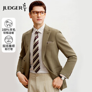 莊吉   JUDGER【100%羊毛】西服男雙面呢合體保暖軟糯厚實(shí)商務(wù)粗花格紋秋冬外套 灰綠 XL 180/100A
