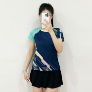 DUBLS新款羽毛球服男女短袖速干衣運動(dòng)套裝透氣比賽訓練服隊服定制印號 G707B女寶藍色+303黑裙褲 2XL