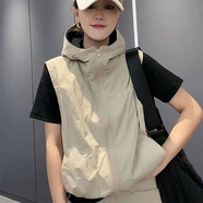 艾佳品連帽馬甲女2025夏季新款薄款無袖運(yùn)動馬夾女休閑簡約上衣坎肩女裝 卡其色 XL 建議120-140斤