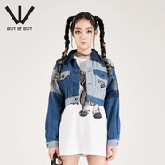 BOY BY BOY潮牌女裝冬季短外套拼接刺繡個(gè)性短款牛仔夾克W52001 黑色 XS