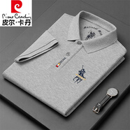 皮爾卡丹高檔短袖T恤男高端純棉POLO保羅衫翻領(lǐng)夏季綠色中年冰感男士體恤 灰色 L 175