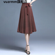 vuzrmm輕奢品牌女裝半身裙女春秋夏a字裙中長(cháng)款2022年新款大擺裙垂感裙子 酒紅格子 19/S