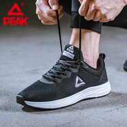 匹克（PEAK）匹克運動鞋男鞋跑步鞋 春季商務(wù)休閑鞋輕便皮面/網(wǎng)面黑色男士鞋子 黑色大白441 38