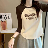 翎悅長(zhǎng)袖t恤女2025春秋季女裝新款插肩袖顯瘦上衣休閑冬季內(nèi)搭打底衫 棕肩-sugan XL 建議125-140斤