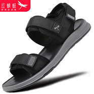紅蜻蜓（RED DRAGONFLY）男士涼鞋男鞋新品潮流休閑男士沙灘鞋透氣魔術(shù)貼軟底耐磨男士開車 黑色  41 皮鞋碼