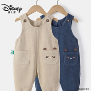 迪士尼（Disney）寶寶燈芯絨背帶褲2024春秋款1一3歲可愛男童女童嬰兒藍色條絨褲子 米色加絨 90可拆檔