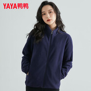 鴨鴨（YAYA）搖粒絨外套男女春秋季同款抓絨城市輕戶外休閑純色上衣衣開衫K 藏藍色（女款） L