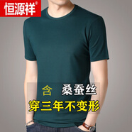 恒源祥（HYX）短袖t恤V領(lǐng)桑蠶絲品牌男裝純色真絲半袖體恤雞心領(lǐng)冰 絲上衣男裝t BP-9646圓 領(lǐng) 墨綠色 165=M建議(100-110斤)