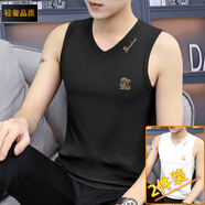 梵登諾（FANDENGNUO）【2件裝】夏季男士新款莫代爾v領(lǐng)寬肩背心外穿薄款無袖上衣服裝潮 黑色+白色 2XL【135-150斤】