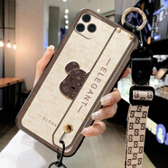 俏皮畫(huà)蘋(píng)果13promax手機殼斜跨背帶iphone12保護套11pro鏡頭xs浮雕max小熊 蘋(píng)果12Pro Max【腕帶-棕色熊】+掛繩