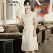 黛娜婭（Dainaya）旗袍女2025春夏季新款中式大碼女裝中國風(fēng)日常改良復(fù)古連衣裙5460 杏色 3XL