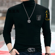 杰克淘 香港潮牌印花修身T恤長(cháng)袖春季新款打底衫男士高領(lǐng)內搭秋冬上衣潮 黑色 XL（140斤左右穿）