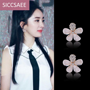 SICCSAEE 銀針耳釘花瓣耳環(huán)韓國時尚氣質(zhì)耳扣可愛五葉花朵百搭 五葉花朵水鉆