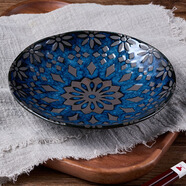 可可屋日本原裝進(jìn)口美濃燒復古摩洛哥風(fēng)陶瓷餐具料理壽司盤(pán)菜盤(pán)圓盤(pán)西餐 ZAH-10圓盤(pán) 海碧 1個(gè) 16.5cm