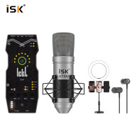 iSK AT100麦克风+so8五代声卡专业直播设备全套手机k歌电脑唱歌电音喊麦录音通用有线电容话筒套装