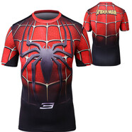 奢依君（SHEYIJUN）閃電俠衣服 夏運動(dòng)跑步健身衣緊身衣速干透氣高彈塑身訓練個(gè)性短 蜘蛛俠 紅1 T恤 M/170