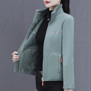 BAO JEESPORT抓絨衣女?huà)寢屟b新款冬裝45歲時(shí)尚高貴雙面絨保暖加絨加厚外套 豆綠 XL【建議120-130斤】