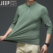 JEEP SPIRIT長袖ins潮流小眾春夏薄款長袖T恤男冰絲速干彈力立領(lǐng)半拉鏈中年運 022106軍綠 XL 140-160斤左右
