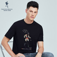 與狼共舞短袖t恤男時(shí)尚休閑經(jīng)典個(gè)性印花夏季圓領(lǐng)小短T體恤衫 001黑色-虎頭人標 175