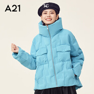 A21女裝寬松立領(lǐng)加厚短款羽絨服外套秋冬小眾時(shí)尚外套 石青 M