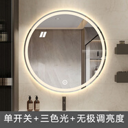 印顏浴室智能鏡子觸摸屏LED帶燈圓形發(fā)光鏡臥室梳妝臺化妝鏡廁所壁掛 單觸摸+三色變光+無(wú)極調亮度 直徑500mm（帶記憶燈光）