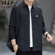 JEEP SPIRIT吉普長袖襯衫男春季韓版襯衣男士外套翻領(lǐng)上衣服 黑色 2XL 